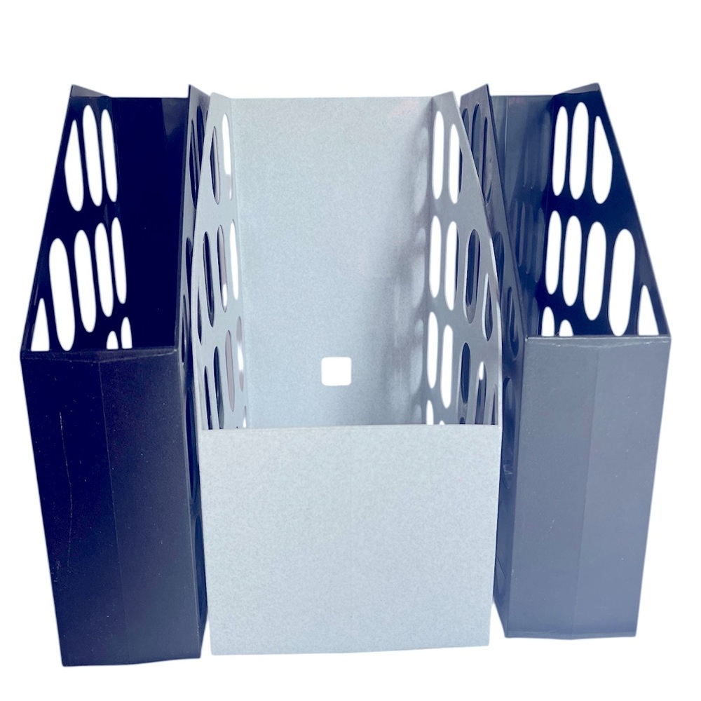Vintage Sturdy Gray and Two Black Magazine/Folder Organizers.